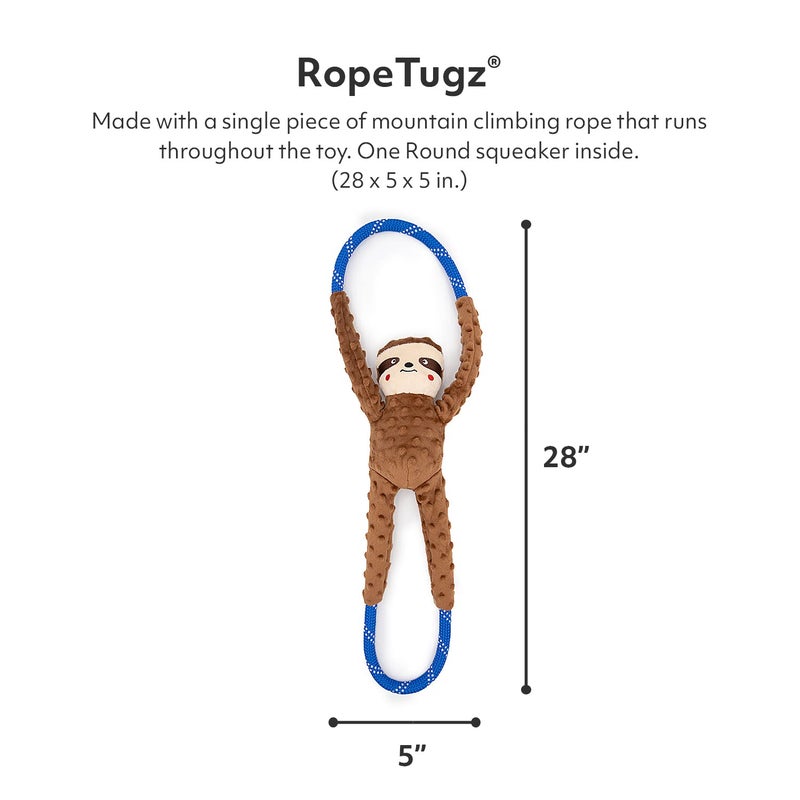 ZippyPaws RopeTugz - Durable Dog Pull Rope Toy, Interactive Tug of War for Large, Medium, & Small Dogs, Squeaky Pet Products to Keep Them Busy, Made with Heavy Duty Climbing Rope - Sloth - Image 2